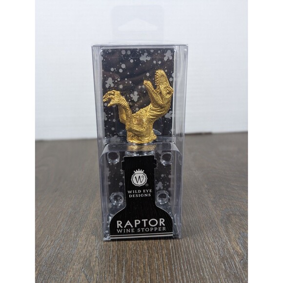 NEW Wild Eye Designs Raptor Wine Stopper Gold Dinosaur Velociraptor Figurine - Picture 1 of 8